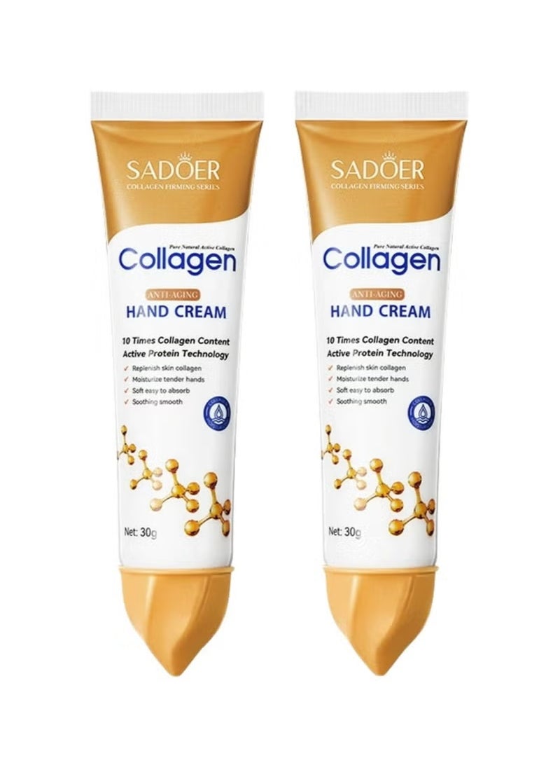 SADOER 2 Packs(30g*2) Collagen Anti Wrinkle Hand Cream, Nourishing Whitening Moisturizing Skin Care Cream, Fast Absorbing Anti Ageing Hand Cream, Smooth And Soft Skin Crack Repair Cream To Remove Wrinkles Darkness - Image 1