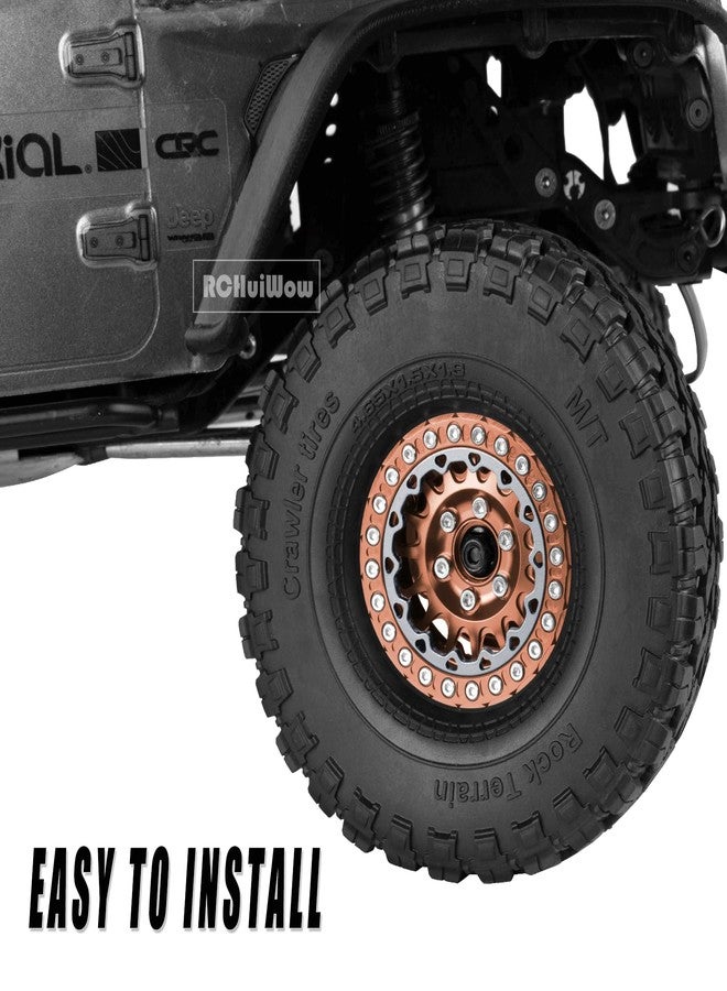 RCHuiWow RC 1.9 Beadlock Wheels for 1/10 RC Crawler TRX4 TRX6 SCX10 90046 AX103007 VS4-10 MST CFX RC4WD D90 Red cat Gen8 7,Alloy Aluminium 1.9 rc Beadlock Rims 1.9 rc Wheels,4PCS,Brown - Image 4