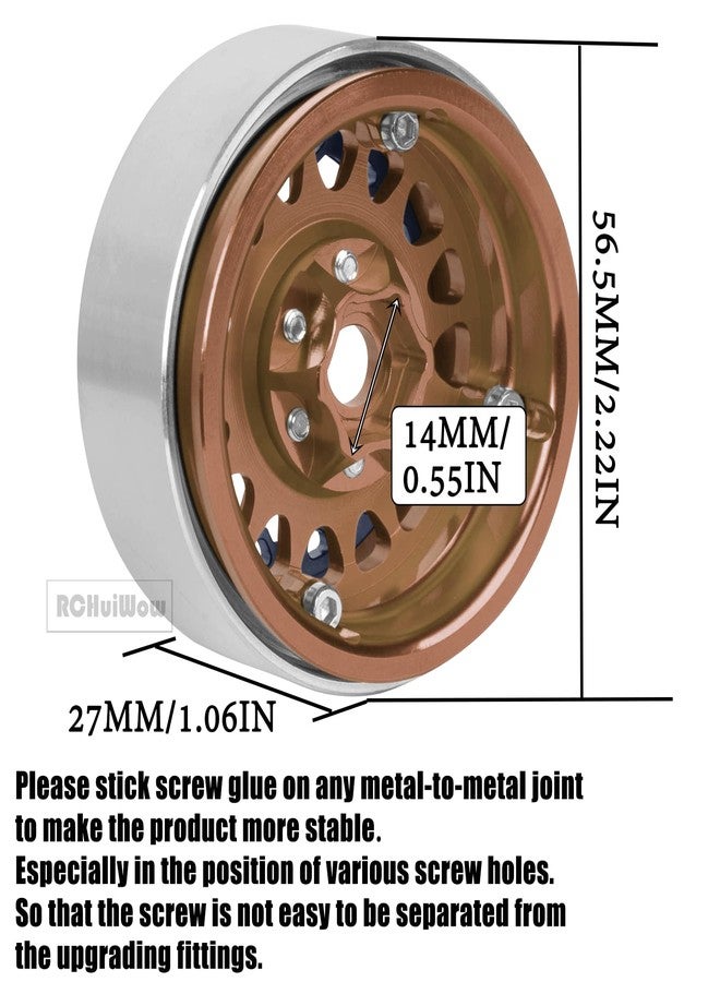 RCHuiWow RC 1.9 Beadlock Wheels for 1/10 RC Crawler TRX4 TRX6 SCX10 90046 AX103007 VS4-10 MST CFX RC4WD D90 Red cat Gen8 7,Alloy Aluminium 1.9 rc Beadlock Rims 1.9 rc Wheels,4PCS,Brown - Image 3