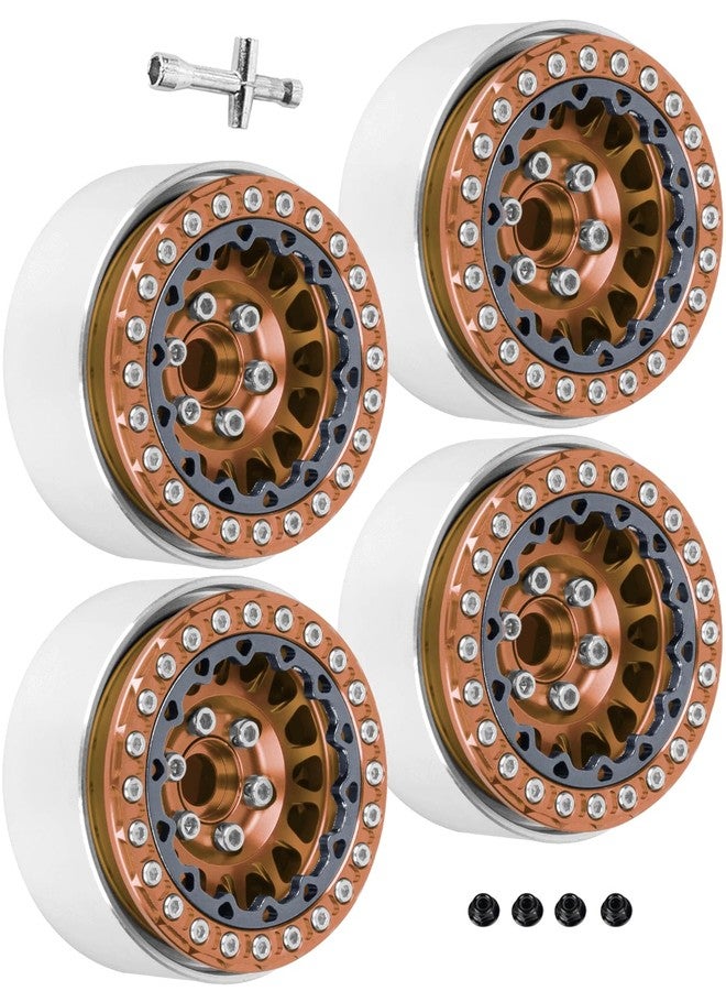 RCHuiWow RC 1.9 Beadlock Wheels for 1/10 RC Crawler TRX4 TRX6 SCX10 90046 AX103007 VS4-10 MST CFX RC4WD D90 Red cat Gen8 7,Alloy Aluminium 1.9 rc Beadlock Rims 1.9 rc Wheels,4PCS,Brown - Image 1