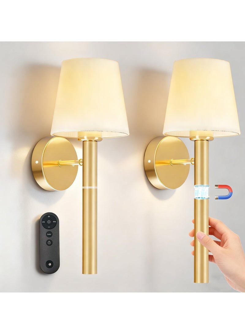 XICEN 2 Pcs USB-C Charging Wall Lights, Wall Sconce with Magnetic 5200mAh Battery, 3 Color Temperature, Remote Control & Timer Function for Bedroom Living Room Hallway Home Decor - Image 1