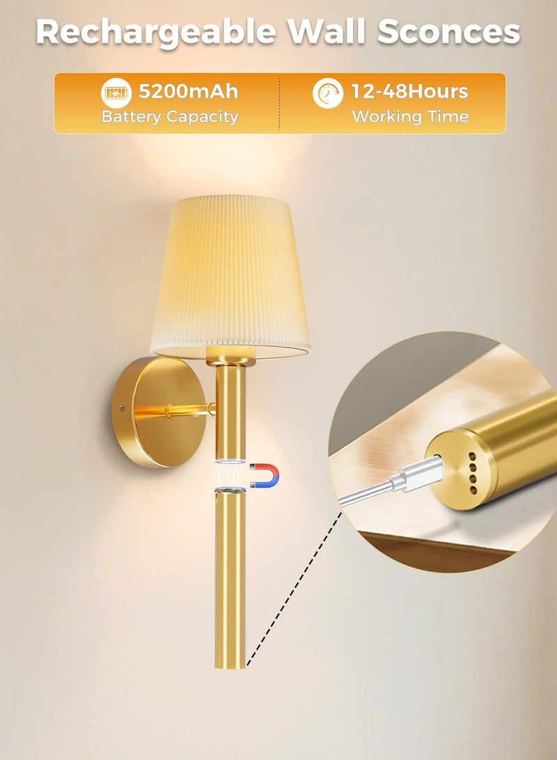 XICEN 2 Pcs USB-C Charging Wall Lights, Wall Sconce with Magnetic 5200mAh Battery, 3 Color Temperature, Remote Control & Timer Function for Bedroom Living Room Hallway Home Decor - Image 4