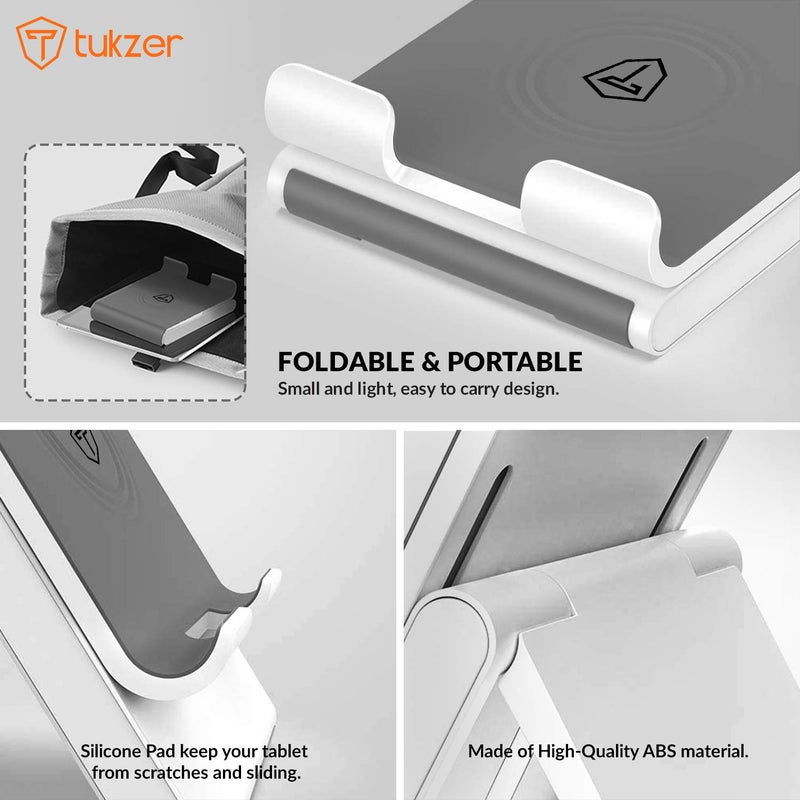 tuKZer Foldable & Portable Desktop Telescopic Smartphone Tablet Table Stand with Adjustable Height, Angle & Silicone Pad Supports Upto 11 Inch(27cm) Tab for Android & Mobile (White) - Image 2