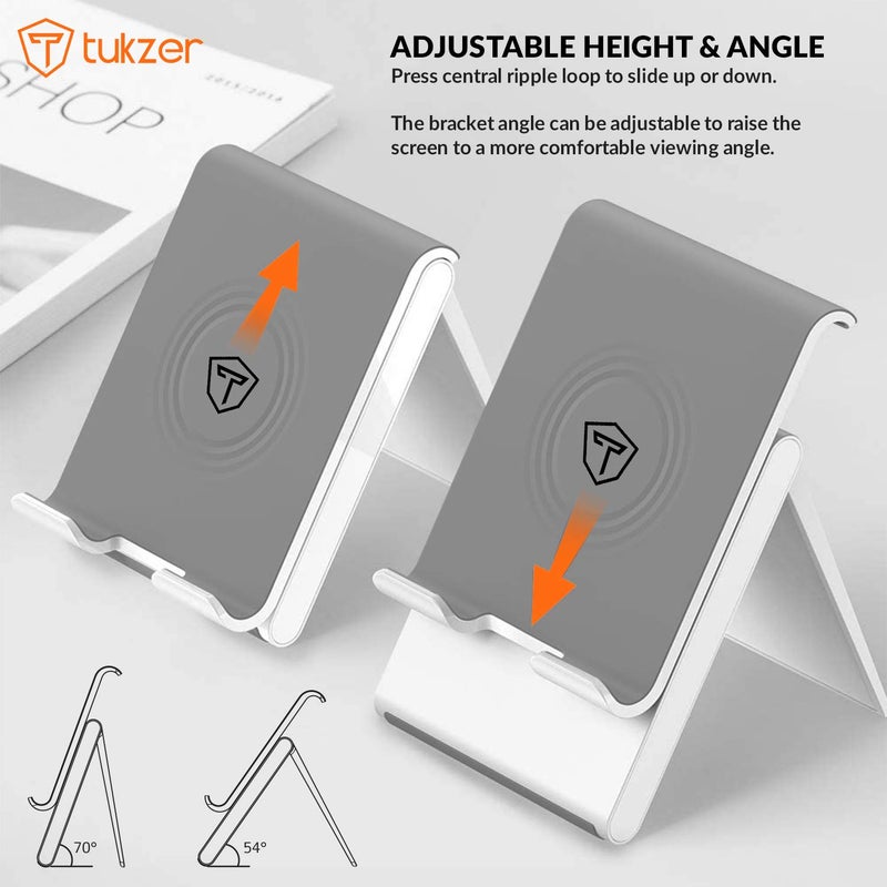 tuKZer Foldable & Portable Desktop Telescopic Smartphone Tablet Table Stand with Adjustable Height, Angle & Silicone Pad Supports Upto 11 Inch(27cm) Tab for Android & Mobile (White) - Image 4