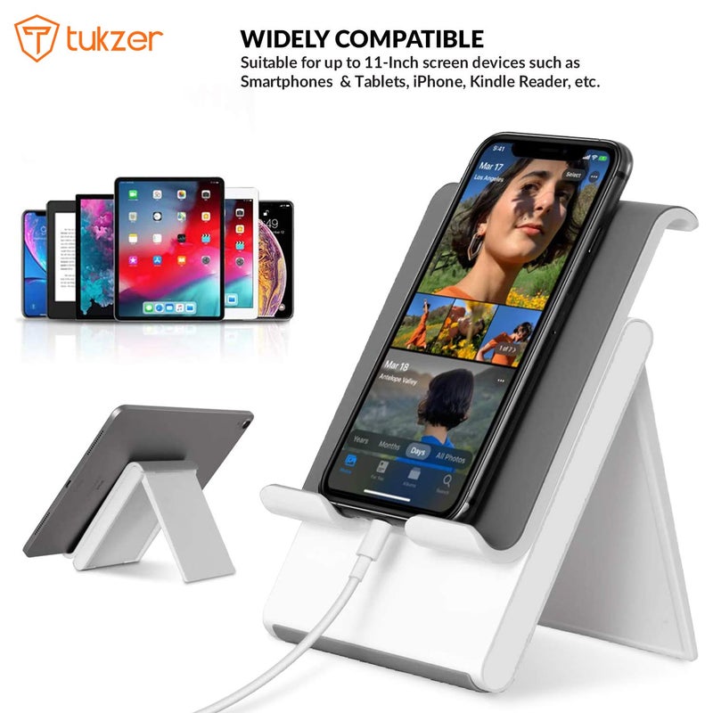 tuKZer Foldable & Portable Desktop Telescopic Smartphone Tablet Table Stand with Adjustable Height, Angle & Silicone Pad Supports Upto 11 Inch(27cm) Tab for Android & Mobile (White) - Image 5
