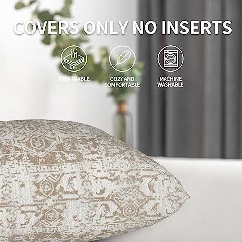 Sunshineyan Boho Pillow Covers 18x18 Set of 2, Brown Beige Carpet Pattern Outdoor Decorative Throw Pillows Ethnic Rustic Farmhouse Cushion Cases Linen Gifts for Couch Sofa Decor - Image 5
