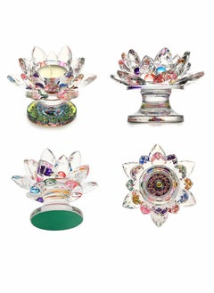 Excefore Colorful Crystal Lotus Flower Candle Holder, Colorful Glass Candle Holder, Votive Tealight Candle Holder  - Image 3
