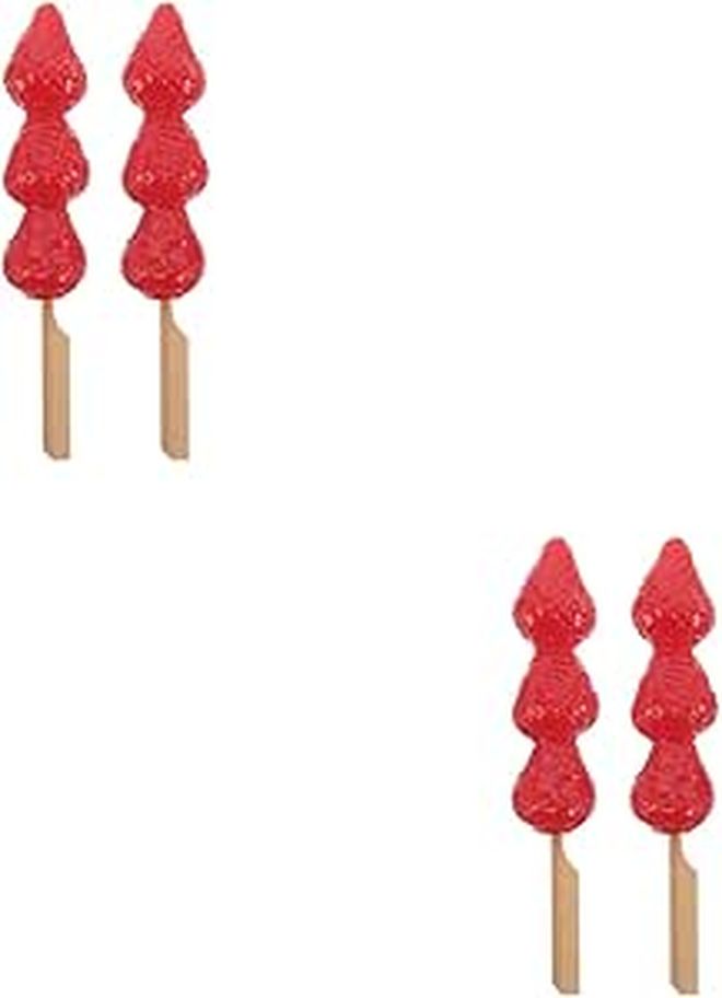 LOGOFUN 4pcs Artificial Strawberry Skewer Props Realistic Fruit Decoration Picks Lifelike Red Faux Food For Party Table Centerpiece Photography - Image 1