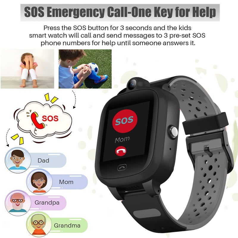 TEZILON Kids Elderly 4G GPS Smart Watch Global Version Waterproof Real-Time Tracking Phone Video Call and Text SOS Emergency Alarm Voice Message Camera Geo-Fence Pedometer Anti-Lost GPS Tracker Birthday - Image 4