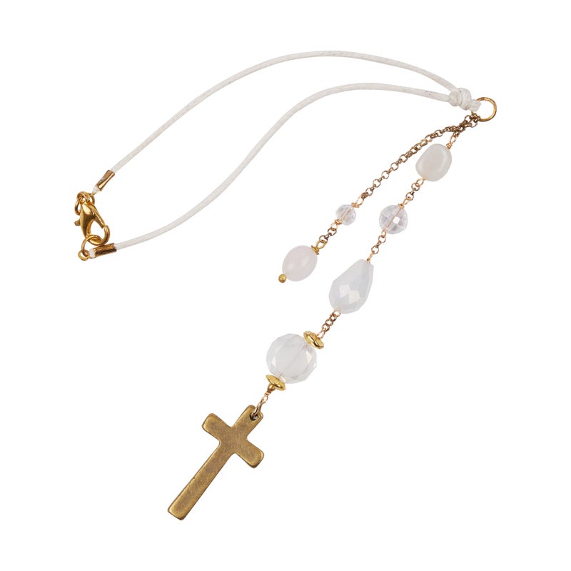 AKITAI Elegant Cross for Car Mirror - Sun Catcher Rearview Mirror Charm, Transforms Sunlight and Diffuses Colors and Energy Throughout The Car - White Crystals - Image 1