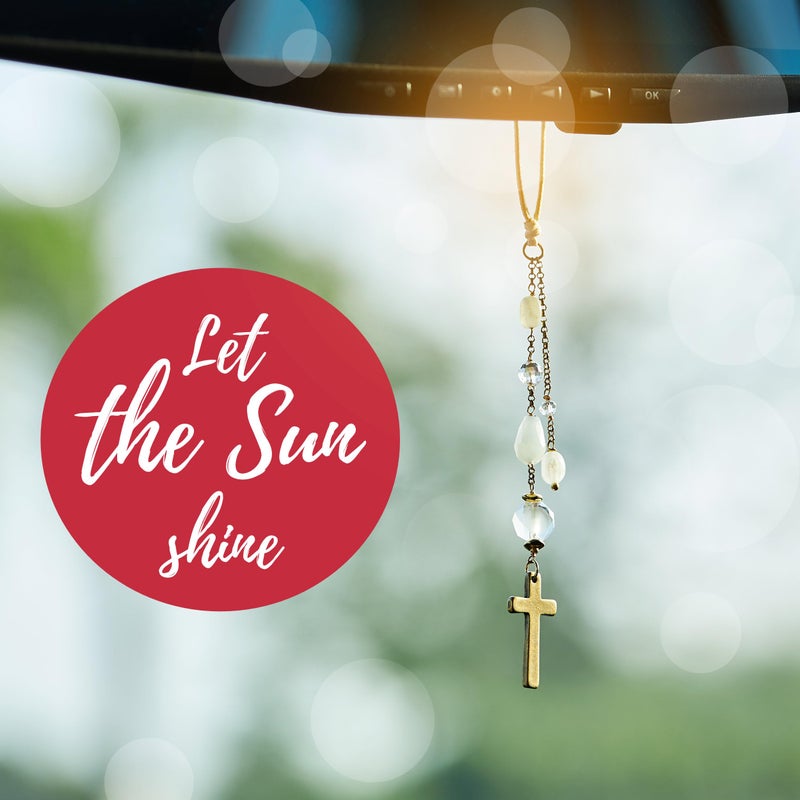 AKITAI Elegant Cross for Car Mirror - Sun Catcher Rearview Mirror Charm, Transforms Sunlight and Diffuses Colors and Energy Throughout The Car - White Crystals - Image 2