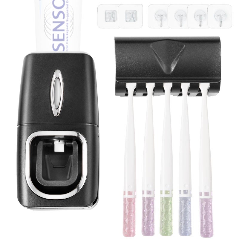 RIDGEPOLE Toothbrush Holder and Toothpaste Dispenser Set, Automatic Toothpaste Squeezer Dispenser, Dispenser Toothpaste Squeezer Kit, Wall Mounted Bathroom Accessories (Black) - Image 1