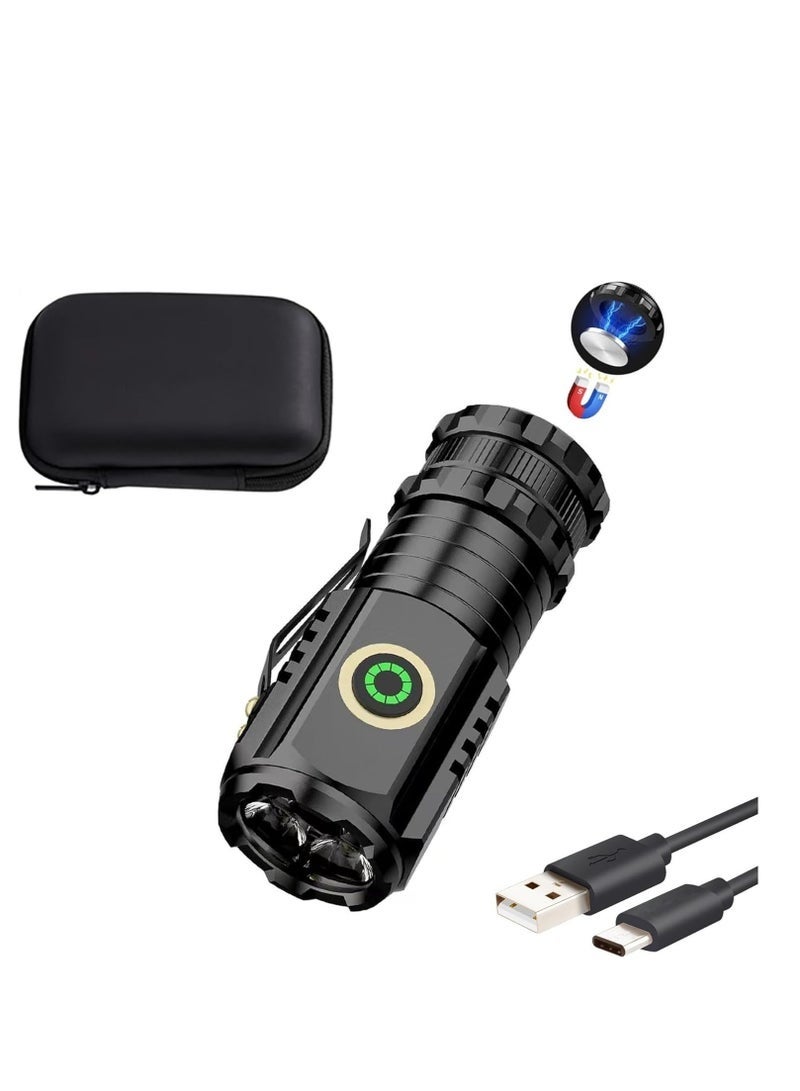 مصباح يدوي صغير LED قابل لإعادة الشحن USB C، مصابيح يدوية صغيرة قوية بحد أقصى 5000 لومن مع 5 أوضاع إضاءة، مصباح جيب مع مشبك، مصباح يدوي مغناطيسي لـ EDC، والتخييم، والمشي لمسافات طويلة، والطوارئ - Image 1