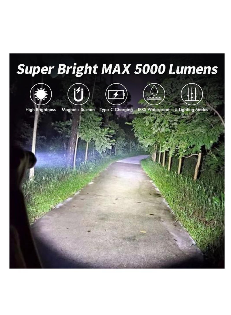 مصباح يدوي صغير LED قابل لإعادة الشحن USB C، مصابيح يدوية صغيرة قوية بحد أقصى 5000 لومن مع 5 أوضاع إضاءة، مصباح جيب مع مشبك، مصباح يدوي مغناطيسي لـ EDC، والتخييم، والمشي لمسافات طويلة، والطوارئ - Image 3