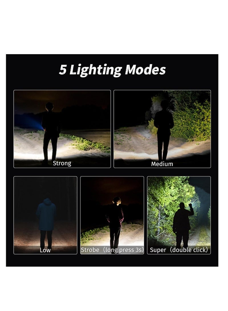 مصباح يدوي صغير LED قابل لإعادة الشحن USB C، مصابيح يدوية صغيرة قوية بحد أقصى 5000 لومن مع 5 أوضاع إضاءة، مصباح جيب مع مشبك، مصباح يدوي مغناطيسي لـ EDC، والتخييم، والمشي لمسافات طويلة، والطوارئ - Image 2