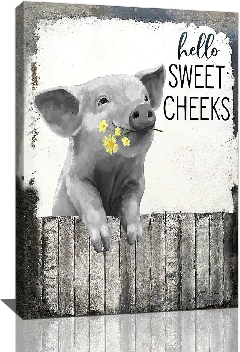SweetFox Farmhouse Pig Canvas Wall Art - Image 1