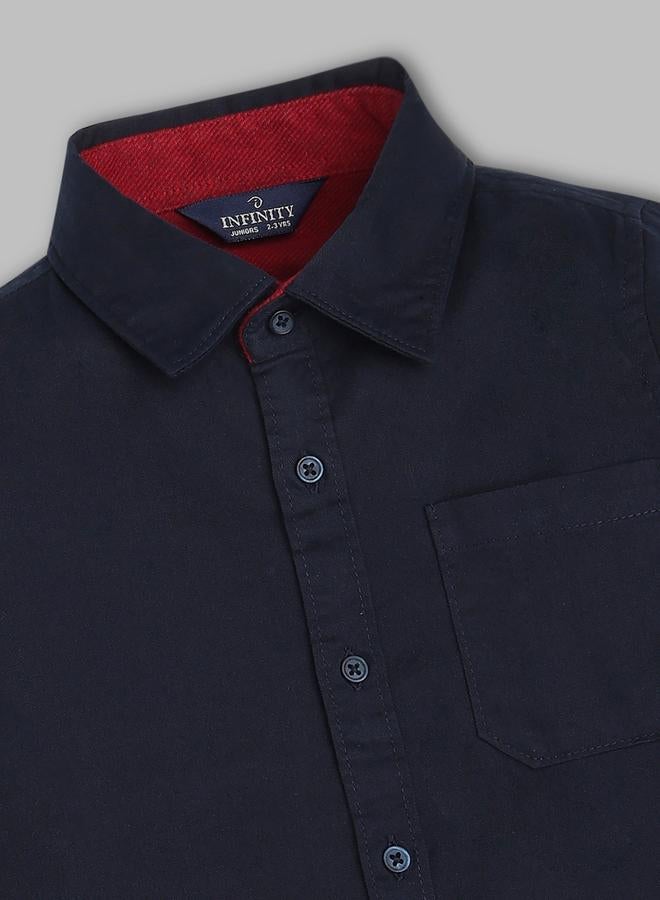 Infinity Kids Navy Blue Solid Cotton Long Sleeves Shirt - Image 3