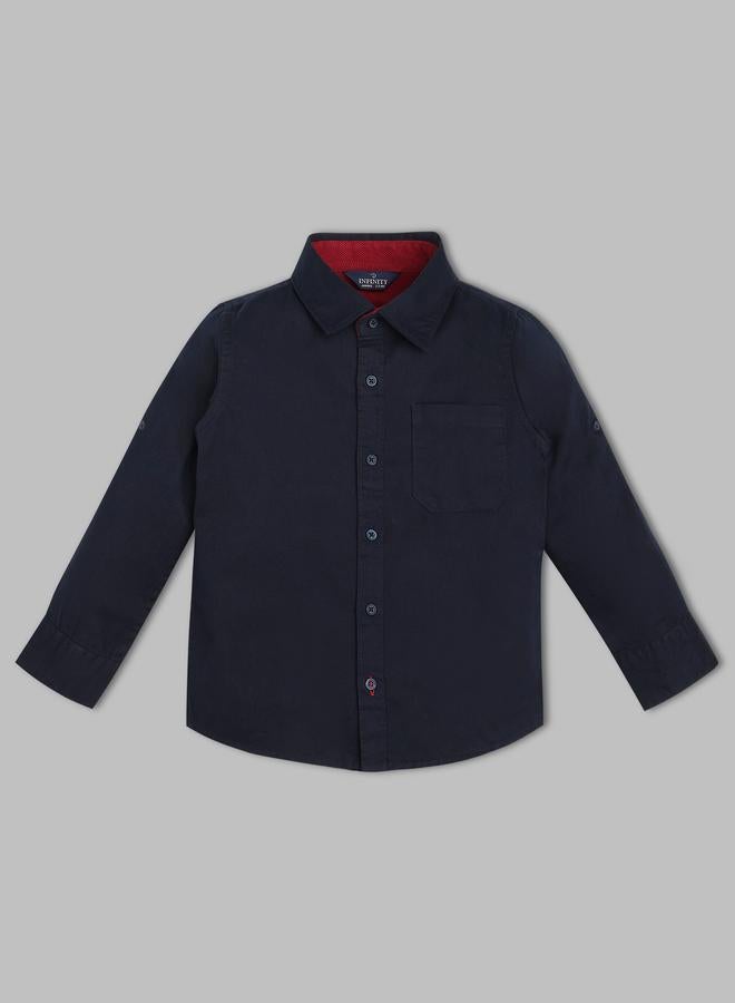 Infinity Kids Navy Blue Solid Cotton Long Sleeves Shirt - Image 1