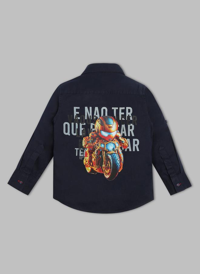 Infinity Kids Navy Blue Solid Cotton Long Sleeves Shirt - Image 4