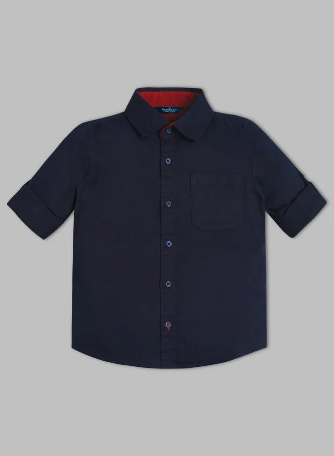 Infinity Kids Navy Blue Solid Cotton Long Sleeves Shirt