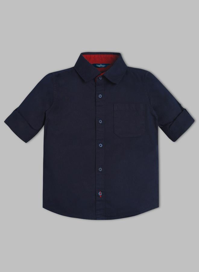 Infinity Kids Navy Blue Solid Cotton Long Sleeves Shirt - Image 2