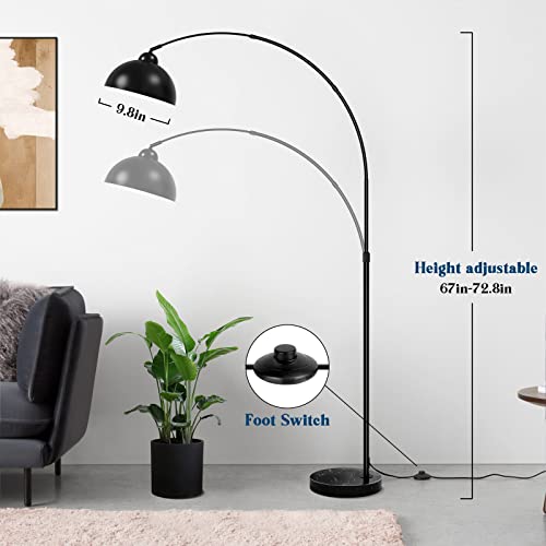 GoBright Modern Arc Floor Lamp with Metal Hanging Dome Shade, Industrial Adjustable Over the Couch Stand Up Light, Marble Base Farmhouse Tall Task/Reading Standing Lamp for Living Room Bedroom Office, Black - Image 2