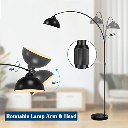 GoBright Modern Arc Floor Lamp with Metal Hanging Dome Shade, Industrial Adjustable Over the Couch Stand Up Light, Marble Base Farmhouse Tall Task/Reading Standing Lamp for Living Room Bedroom Office, Black - Image 3