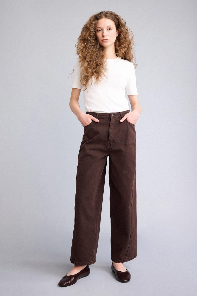 DeFacto Brown Woman Baggy Fit Gabardine Trousers Casual - Image 2