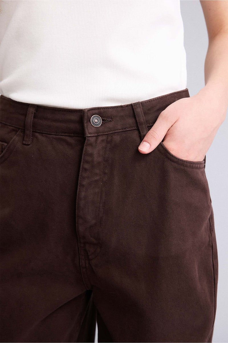DeFacto Brown Woman Baggy Fit Gabardine Trousers Casual - Image 4