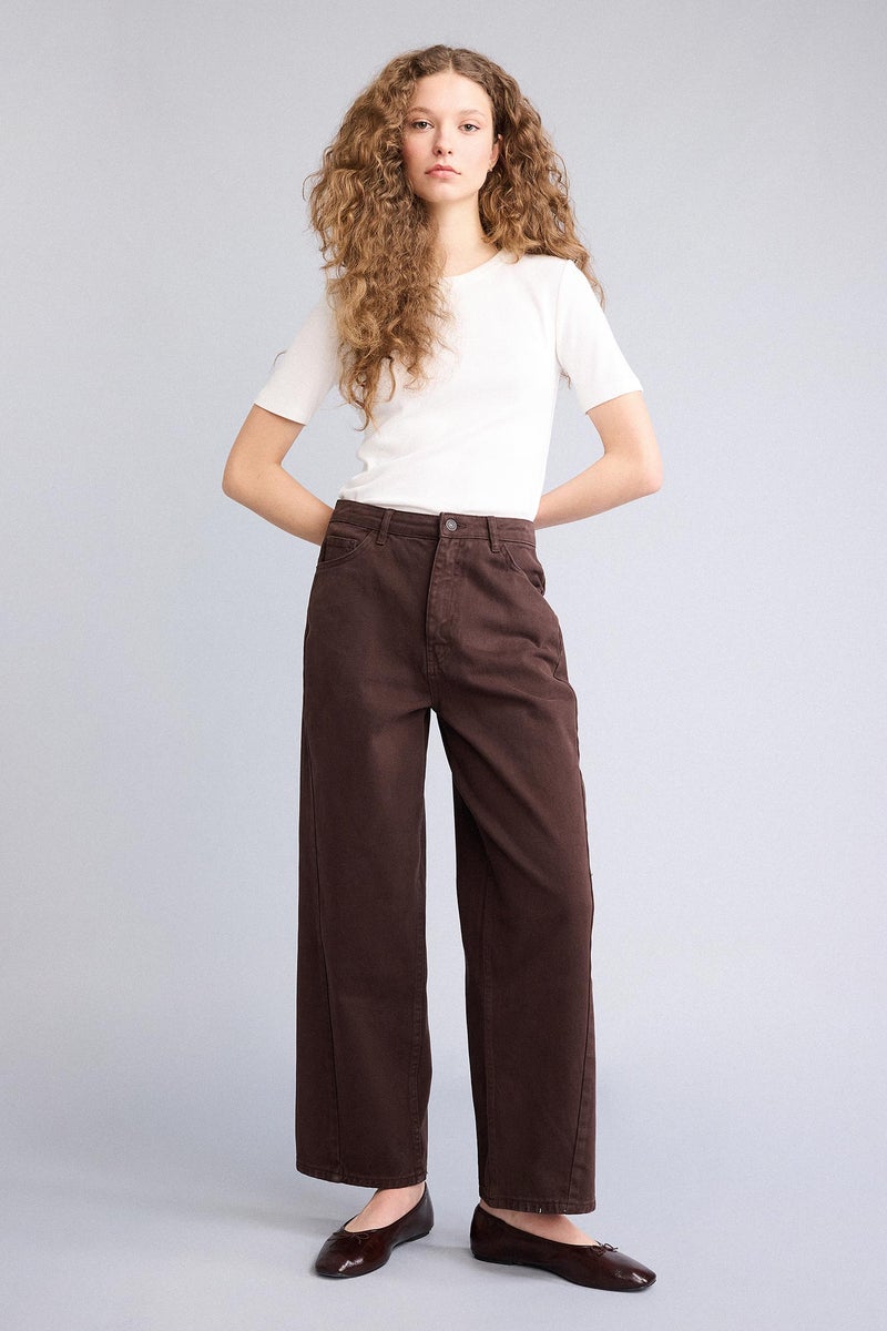 DeFacto Brown Woman Baggy Fit Gabardine Trousers Casual - Image 1