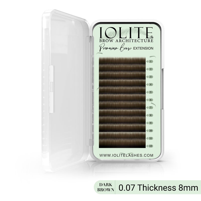 IOLITE Premium Eyebrow Extension Brow - I; False Eyebrows in Tray - Brow Extension 0.07T Thickness ; Length - 8mm, 9mm, Mix - Dark Brown - 8mm