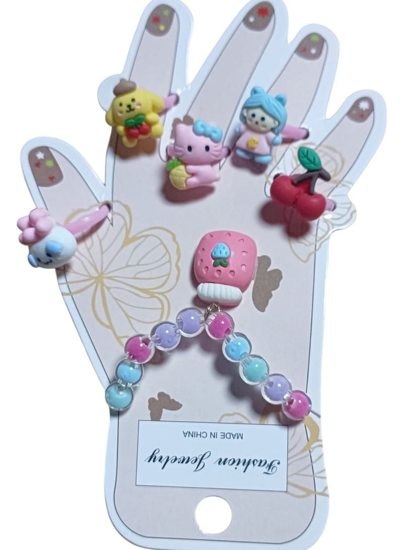 Girls' Accessories Gift Set with a Modern and Elegant Design for Girls - Set of 5 Rings and Bracelet 