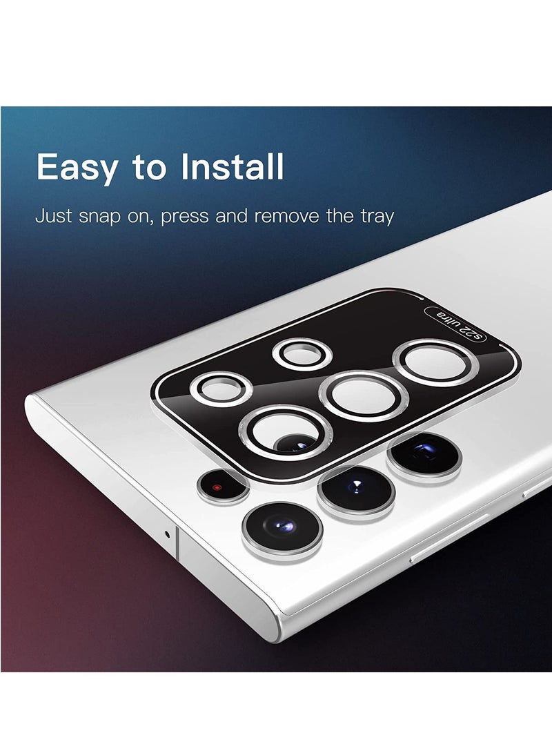 Camera Lens Protector for Samsung Galaxy S22 Ultra 5G 6.8-Inch, 9H Tempered Glass Metal Individual Ring Cover, Easy Installation Tray, HD Clear, Set of 5 (White) - Image 4