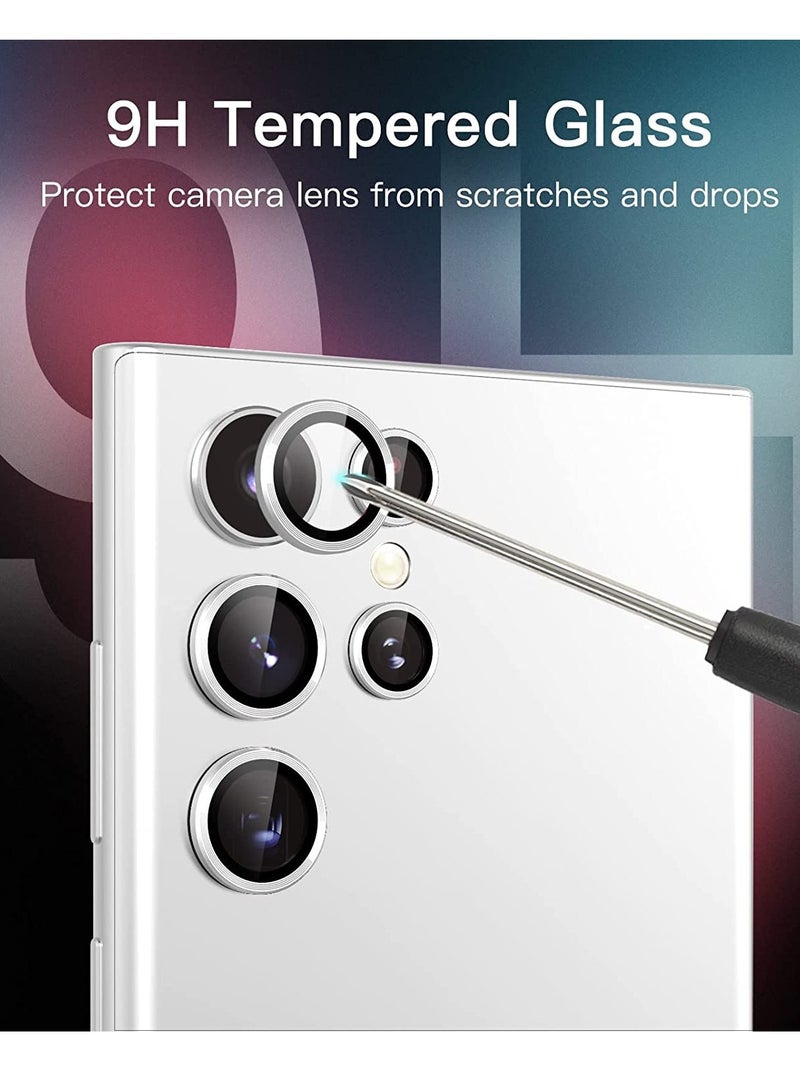 Camera Lens Protector for Samsung Galaxy S22 Ultra 5G 6.8-Inch, 9H Tempered Glass Metal Individual Ring Cover, Easy Installation Tray, HD Clear, Set of 5 (White) - Image 3