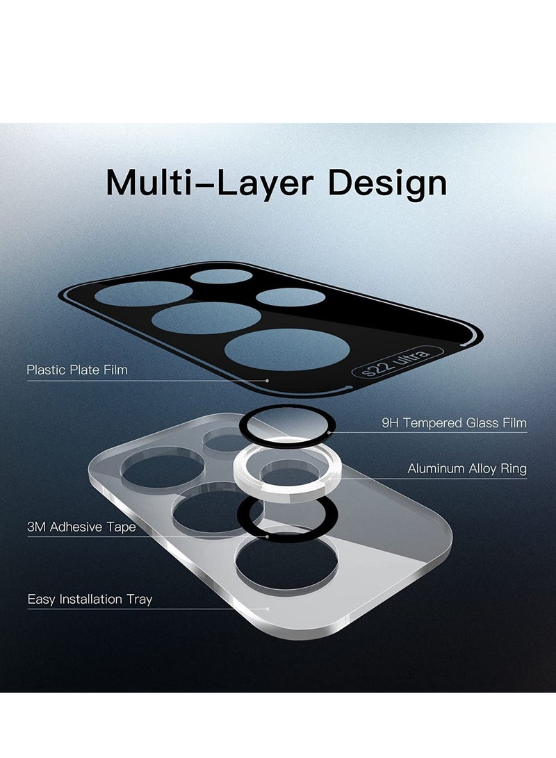Camera Lens Protector for Samsung Galaxy S22 Ultra 5G 6.8-Inch, 9H Tempered Glass Metal Individual Ring Cover, Easy Installation Tray, HD Clear, Set of 5 (White) - Image 5