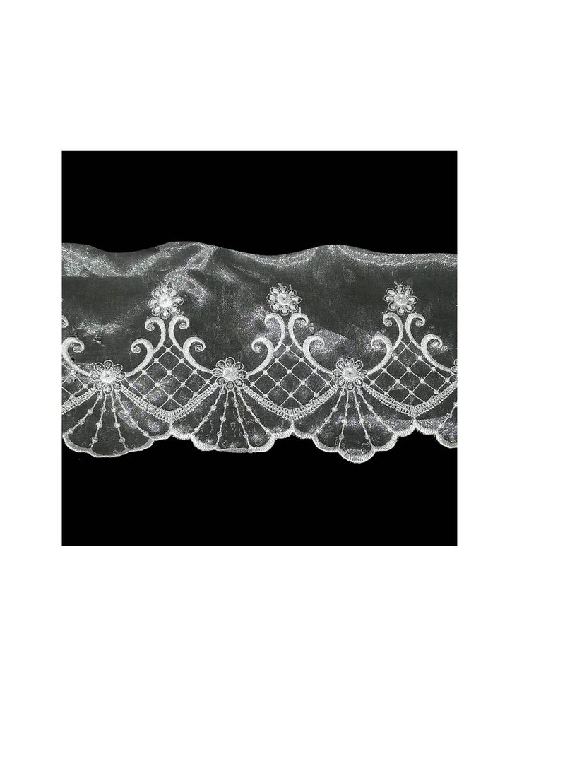 Deco Trims Metallic Embroidered Edge Bridal Organza Trim 6 inch White/Silver - Image 1