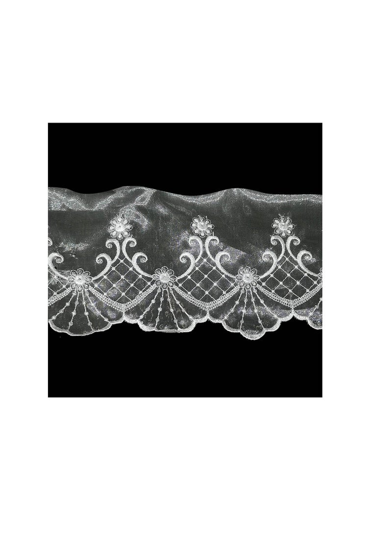 Deco Trims Metallic Embroidered Edge Bridal Organza Trim 6 inch White/Silver - Image 3