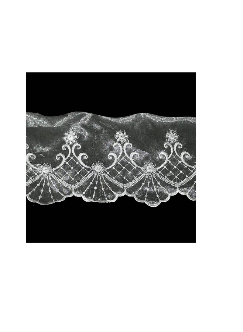 Deco Trims Metallic Embroidered Edge Bridal Organza Trim 6 inch White/Silver - Image 2