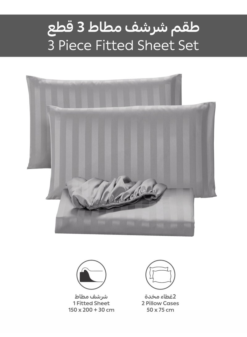 Donetella Premium 3 Piece – 150×200 cm Queen Striped Fitted Sheet, and 35 cm Deep Pocket, Secure All-Around Elastic Fit, No Excess Fabric. - Image 4
