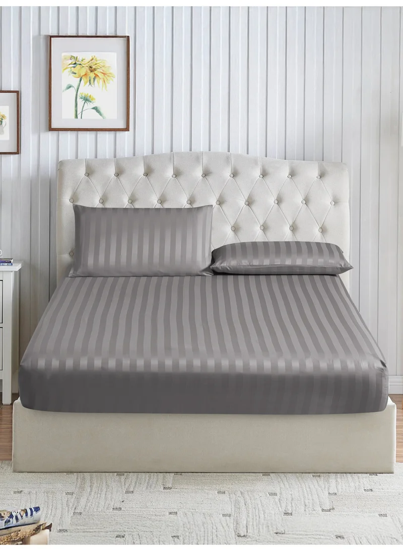 Premium 3 Piece – 150×200 cm Queen Striped Fitted Sheet, and 35 cm Deep Pocket, Secure All-Around Elastic Fit, No Excess Fabric.