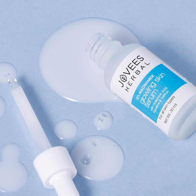 Jovees Herbal 12 Niacinamide Glowing Skin Serum With Hyaluronic Acid Squalane Saffron Reduces Dullness Hydrates Repairs Skin For Day and Night Use For All Skin Type 30 ml - Image 2