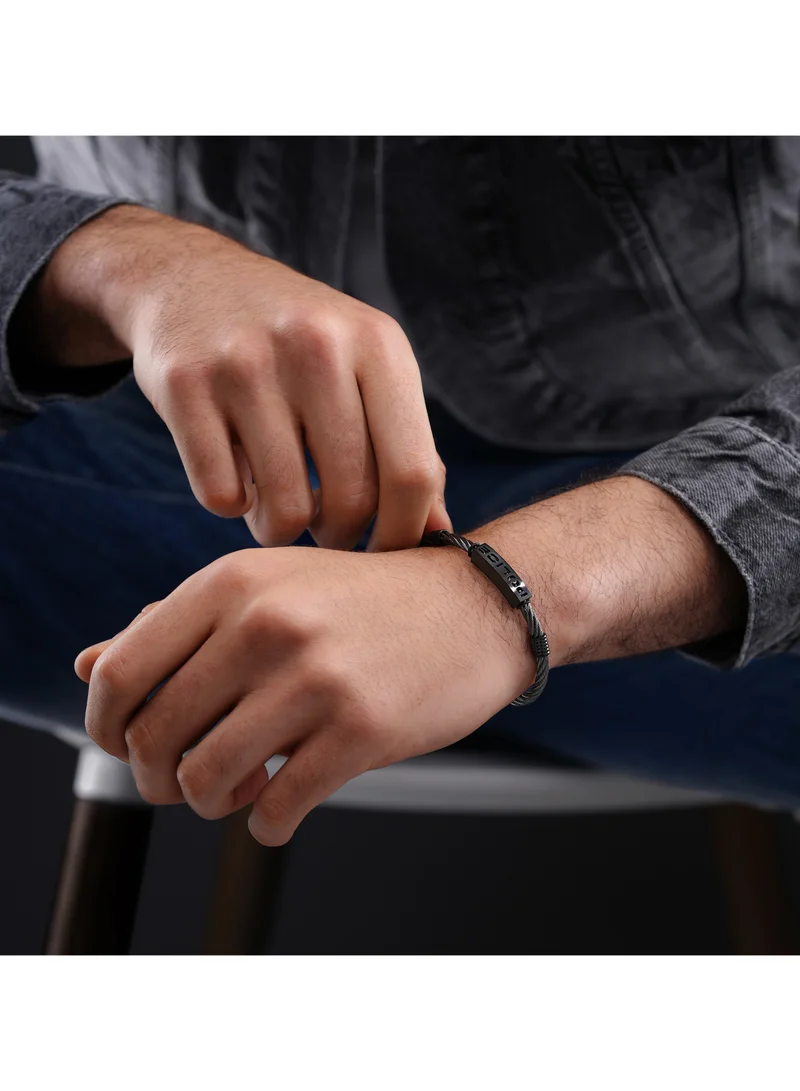 بوليس Quadro Grey Metal/Black Stainless Steel Gents Bracelet