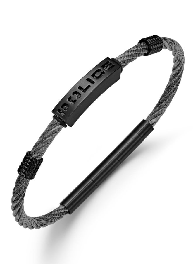 POLICE Quadro Gunmetal Twisted Cable and Black Stainless Steel Bracelet for Men - Image 2