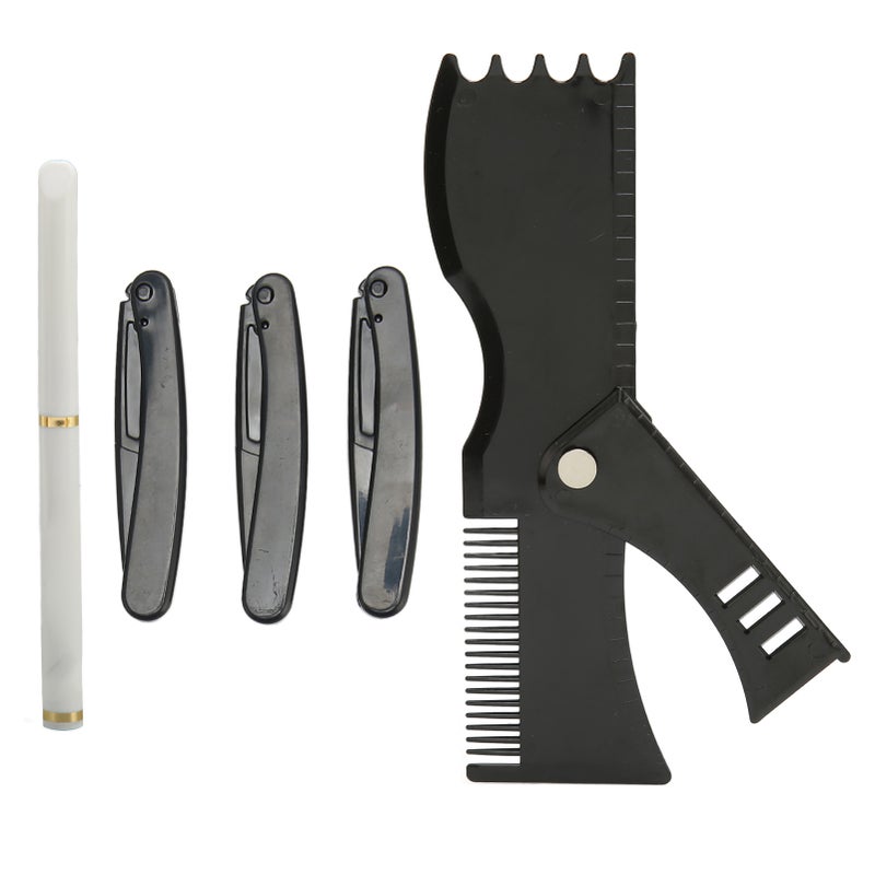 مجموعة أدوات تشكيل اللحية: قلم الحلاق الأبيض ل التقليم والعناية، ونمط قواعد قالب اللحية الأسود - Image 4
