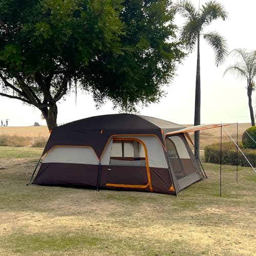KTT Extra Large Tent 12 Person(A),Family Cabin Tents,2 Rooms,3 Doors and 3 Windows with Mesh,Straight Wall,Waterproof,Double Layer,Big Tent for Outdoor,Picnic,Camping,Family Gathering(Brown) - Image 3