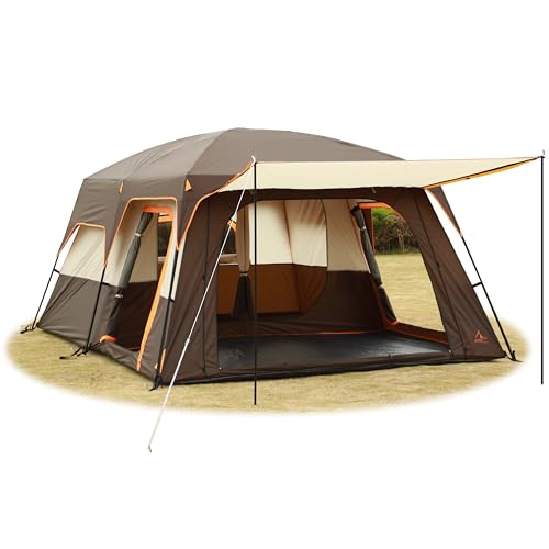 KTT Extra Large Tent 12 Person(A),Family Cabin Tents,2 Rooms,3 Doors and 3 Windows with Mesh,Straight Wall,Waterproof,Double Layer,Big Tent for Outdoor,Picnic,Camping,Family Gathering(Brown) - Image 1