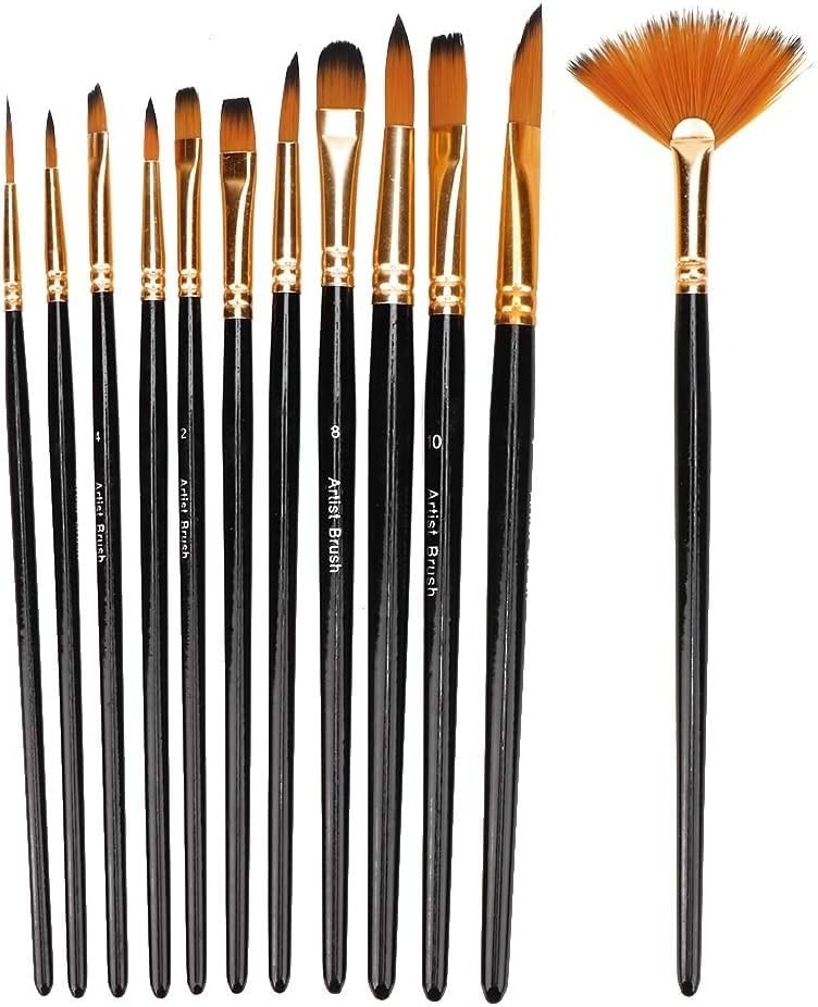 Freedy Craft Painting Brushes Set of 12 Professional Round Pointed Tip Nylon Hair Artist Acrylic Paint Brush for Acrylic/Watercolor/Oil Painting 13 - Image 1