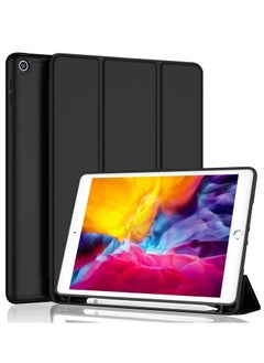 Smart Case For iPad 9th Generation 10.2 (2021) Model A2603 and A2604 With Pincel Holder Leather Magnetic Stand Cover Black