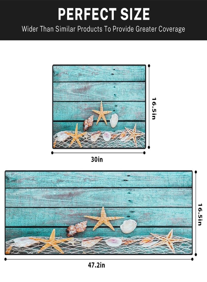 Tayney Rustic Starfish Shells Kitchen Rugs and Mats Non Skid Washable Set of 2, Turquoise Wooden Planks Kitchen Mats for Floor, Tropical Beach Kitchen Runner Rug, Summer Kitchen Decor - Image 5