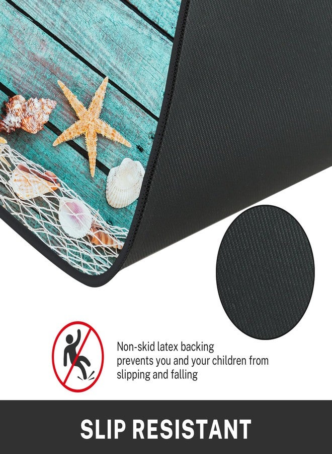 Tayney Rustic Starfish Shells Kitchen Rugs and Mats Non Skid Washable Set of 2, Turquoise Wooden Planks Kitchen Mats for Floor, Tropical Beach Kitchen Runner Rug, Summer Kitchen Decor - Image 3